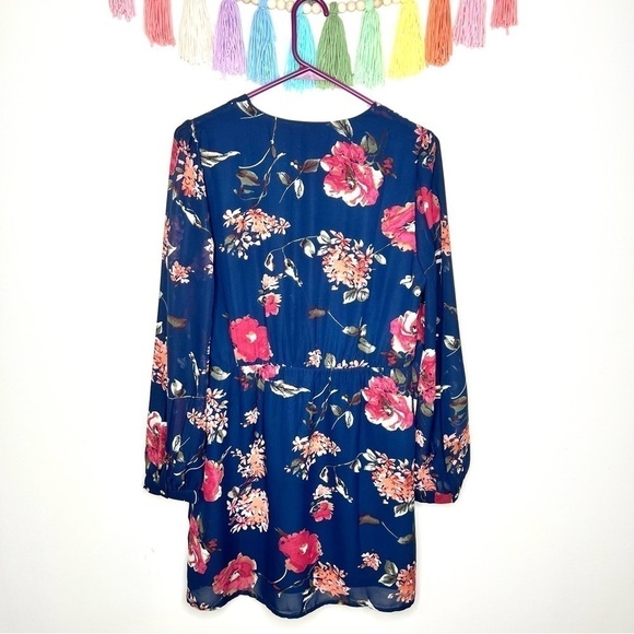Lulus Pretty Pretender Navy Floral Print Long Sleeve Faux Wrap Dress Size Medium - Picture 10 of 17